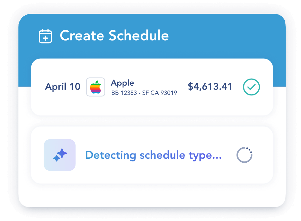 Digits Create Schedule UI detecting the type for an Apple transaction