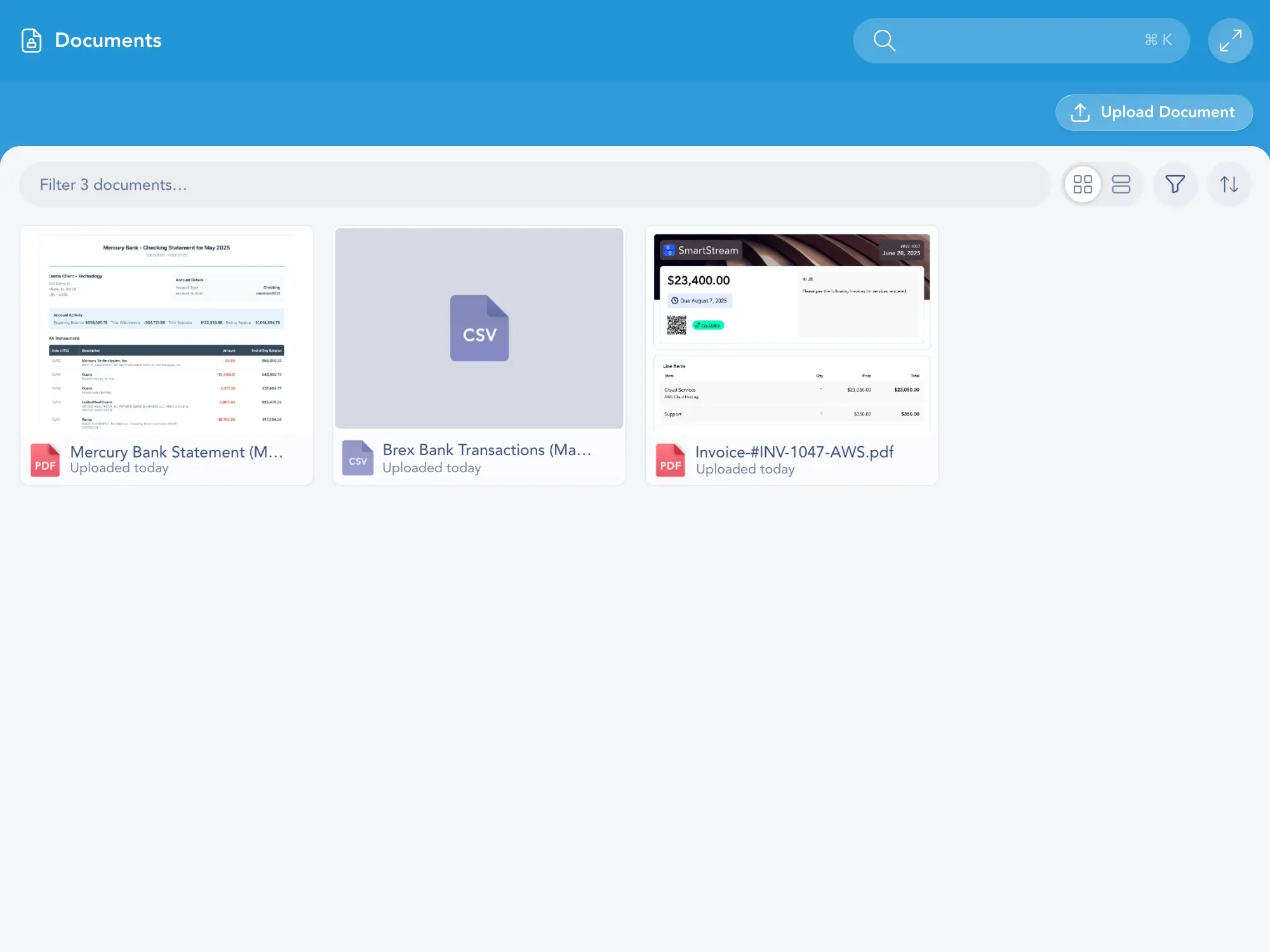 Digits Documents screen