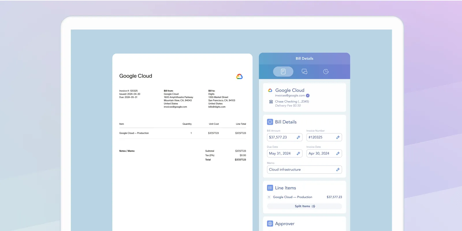 Google invoice details