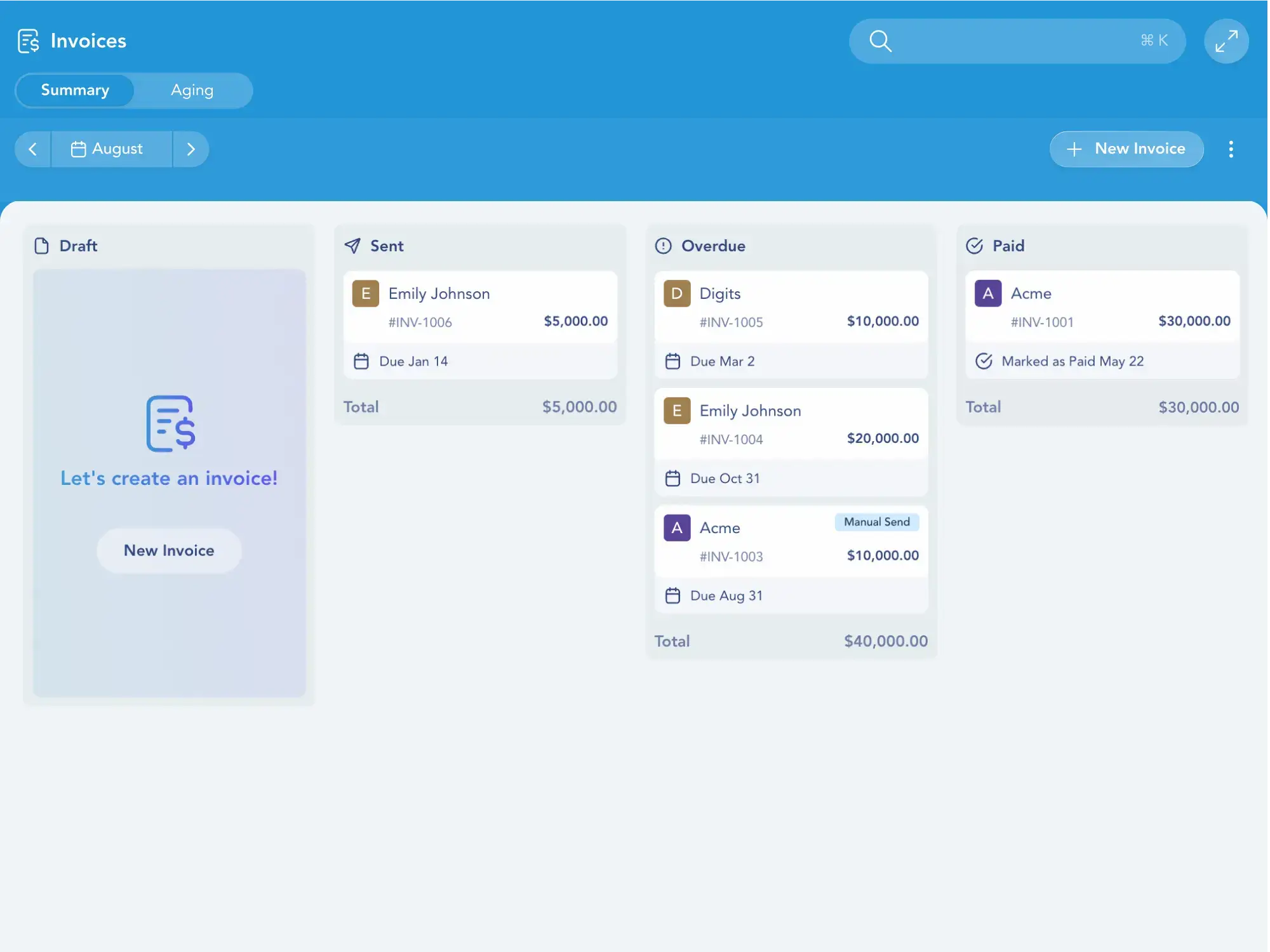 Digits Invoices screen