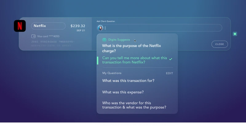 Digits generating a question to send to client for a known vendor transaction