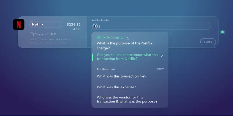 Digits generating a question to send to client for a known vendor transaction