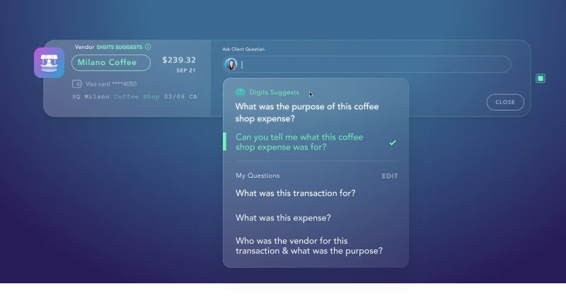 Digits generating questions to ask client for a transaction without a vendor