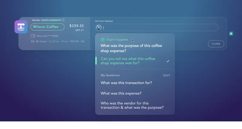 Digits generating questions to ask client for a transaction without a vendor