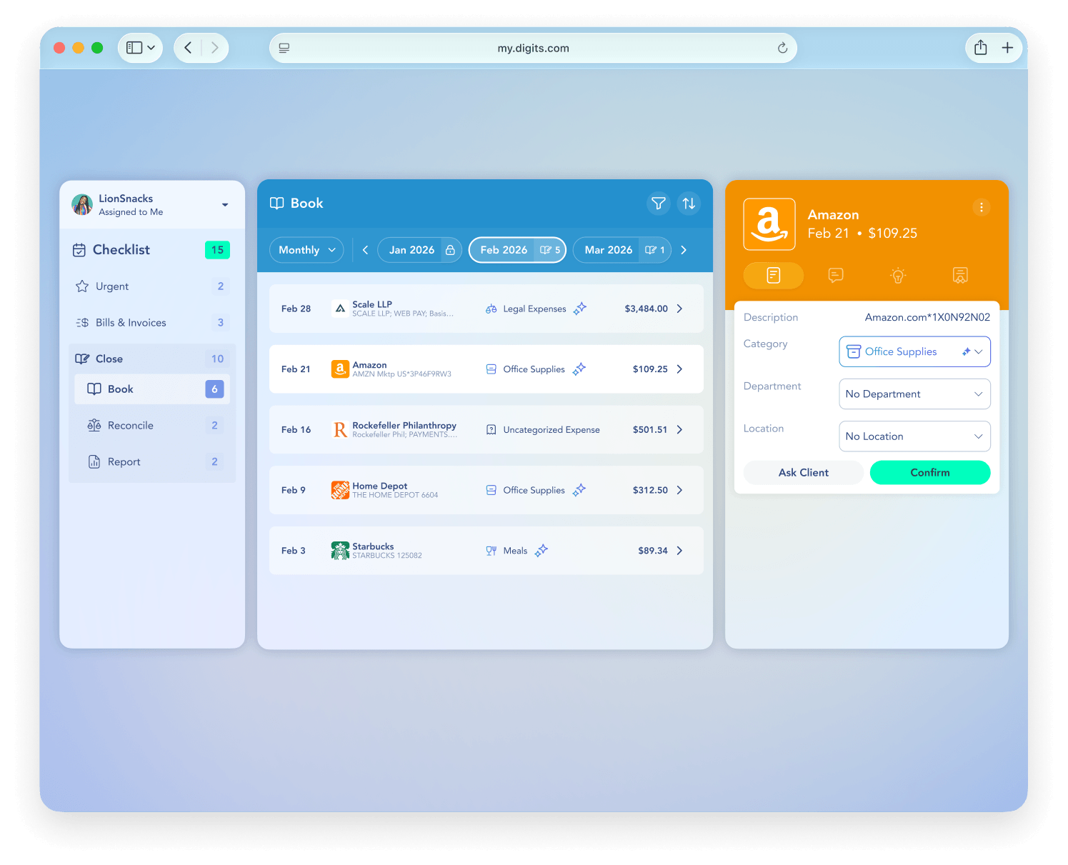 Digits Checklist screen