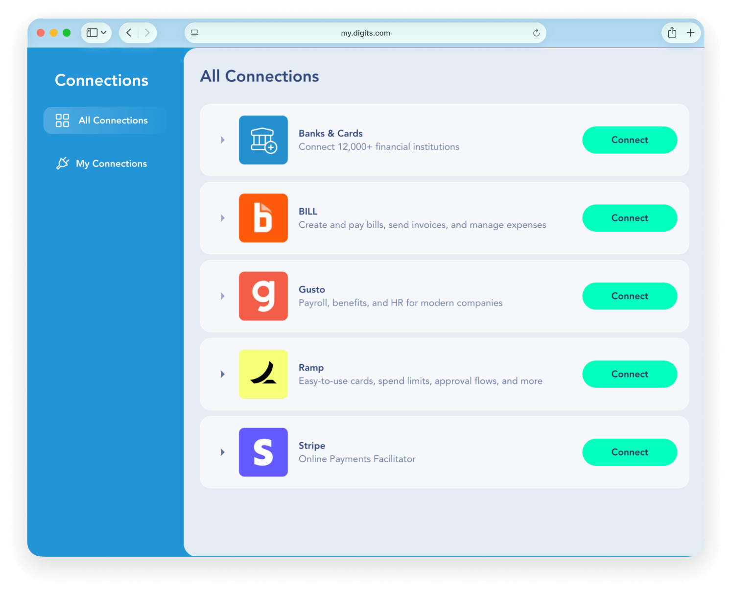 Digits Connections screen
